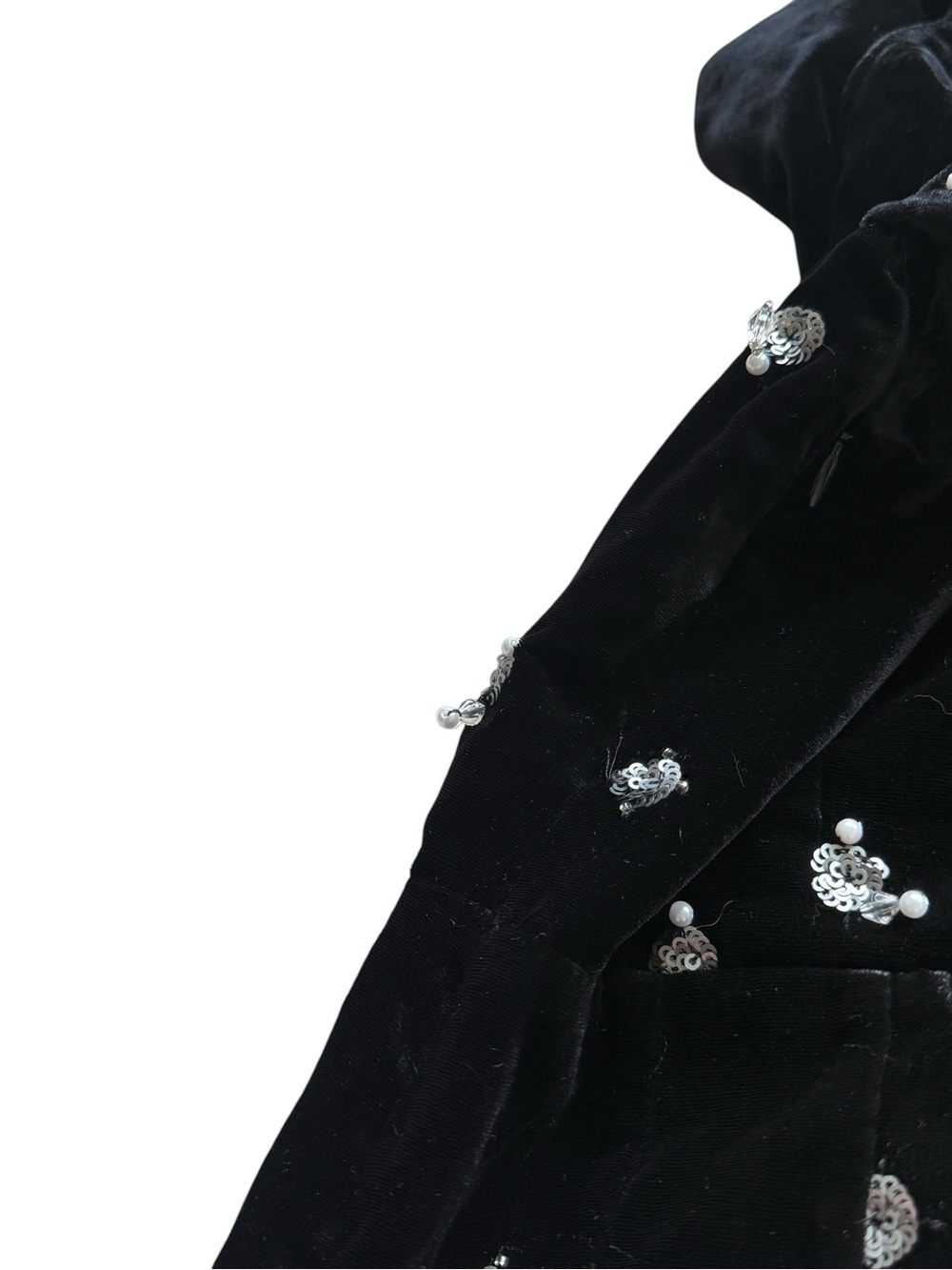 Anthropologie Maeve Black Velvet Mini Dress 2 Sequin Pearl Puff Sleeve Party - Picture 14 of 14